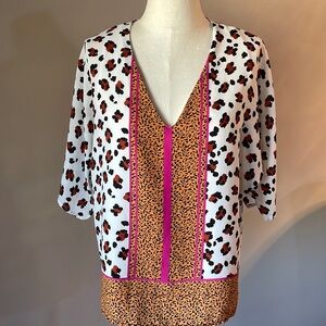 Allison Joy animal block stripe blouse V neck drop half split sleeve / relaxed S